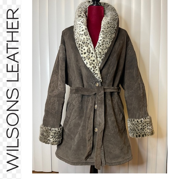 Wilsons Leather Jackets & Blazers - Wilsons Suede Leather Animal Print Faux Fur Lined Belted Jacket. GUC